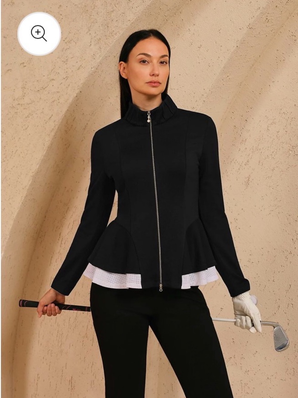Acegolfs more thruffle athletic golf jacket full front zipper and peplum jacket